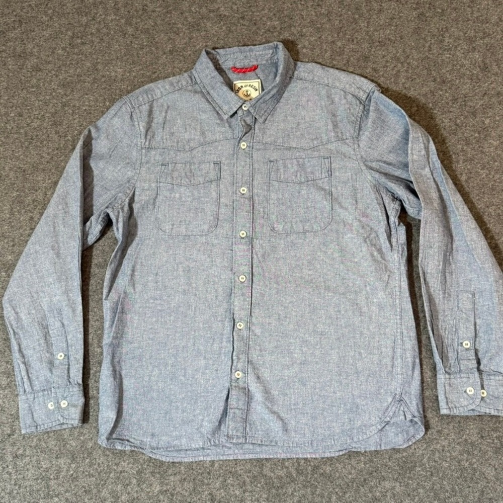 Iron and Resin Mens Large Blue Chambray Western Button Down Shirt Long Sleeve - Picture 2 of 10